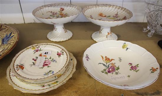 Meissen bowl and pair of Dresden comports and 3 plates